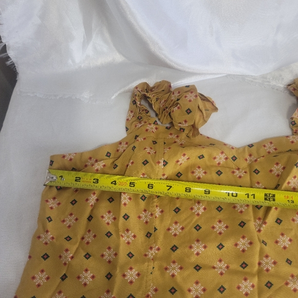 BP Tan Mustard Folard Dot Ruffle Strap Crop Top - Picture 10 of 11